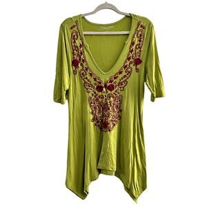 SOFT SURROUNDINGS Women's size S Adora Embroidered Draped Tunic Top Lime Green